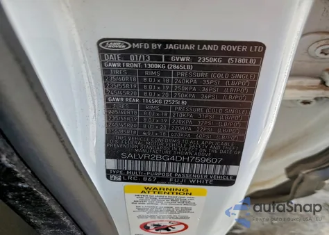 2013 Land Rover Range Rover Evoque Pure Premium z USA, uszkodzony, nr VIN SALVR2BG4DH759607